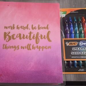 Undated New Pink and Gold Inspirational Planner W/ Colored Pens!